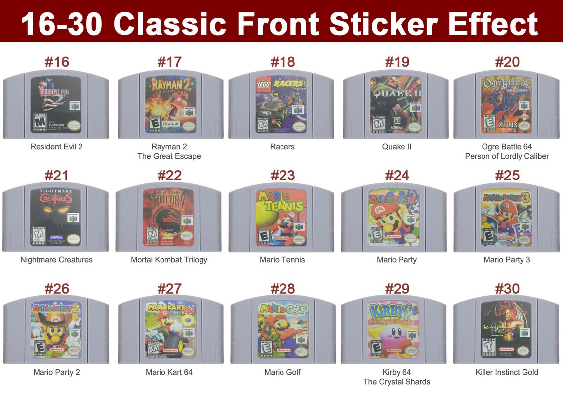 N64 game label for Nintendo 64 N64 Cartridge Spine Labels Etsy