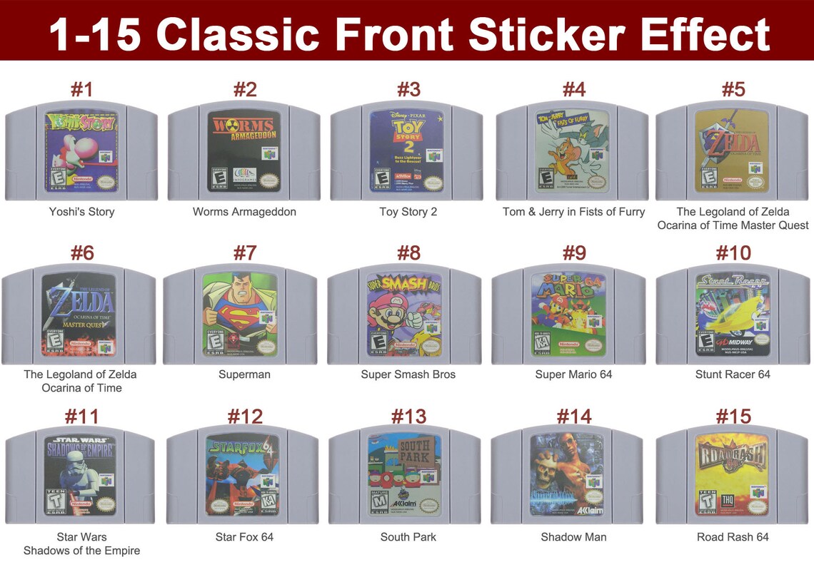 N64 game label for Nintendo 64 N64 Cartridge Spine Labels | Etsy