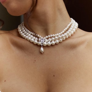 Majorca 3 layer pearl choker, pearl necklace, fairy pearl necklace, bridal pearl choker, pearl choker necklace multi strand