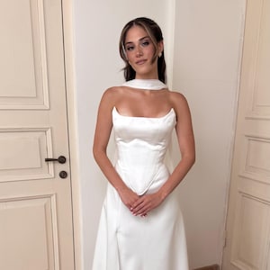 Bridal Corset and A-Lne Skirt, Minimalist Wedding Dress Set, White wedding set, Satin Drop Corset and A-Lne Skirt