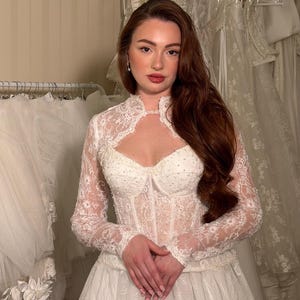 Lace Wedding Bolero, Off Shoulder Bridal Gown, Chantilly Lace Bolero, Romantic Bridal Look