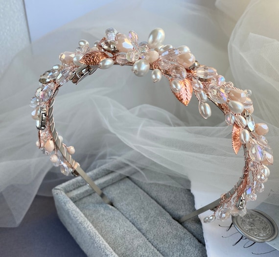 Rose Gold tiara, floral wedding hair piece head piece, rhinestone hair accessory Amazon.com : Casdre Flower Bridal Hair Pins Pearl Bride  main image 4