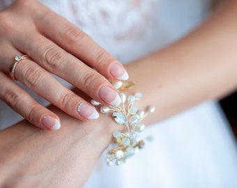 Wedding Bracelet For Bride, Leaf braclet,Wedding bracelet, Bridal bracelet,Flower bracelet, Pearl bracelet, Wedding Jewelry, Bridal Jewelry