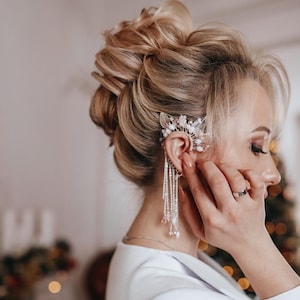 Bruidsoorbellen, Boho-trouwoorbellen, Bladoorklimmer, Oormanchet zonder piercing, Sierlijke bruidsmanchetoorbellen, Zilveren boho-bruidssieraden