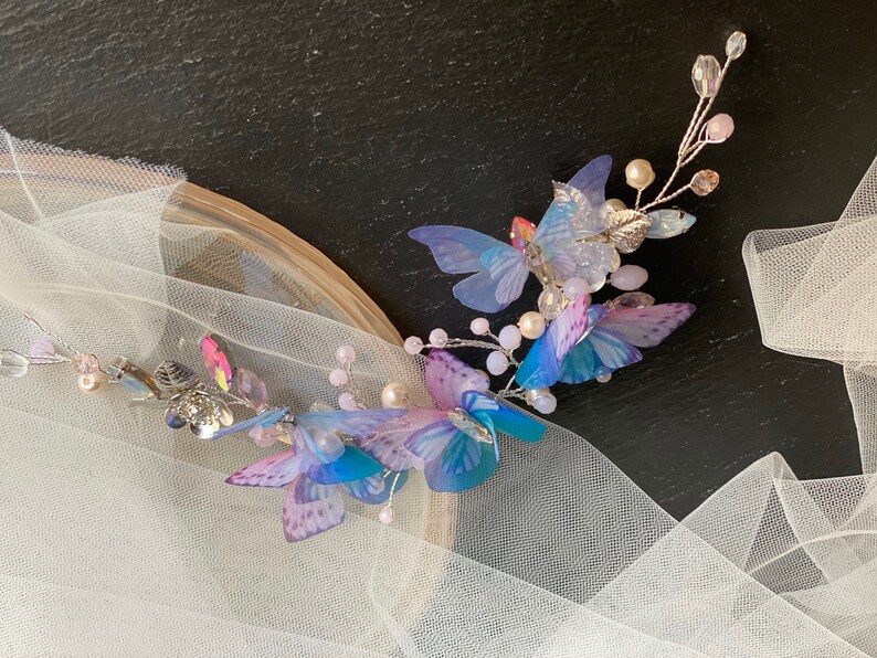 Wedding Headpiece Butterflies Floral Hair Vine Bridal Etsy