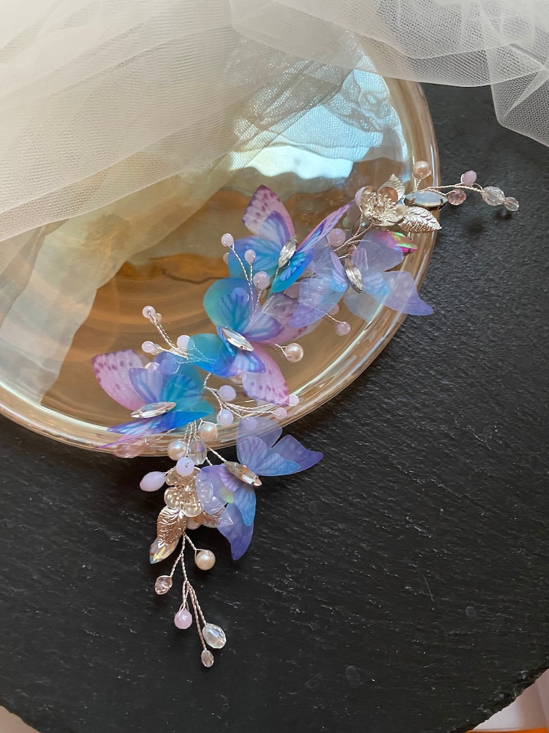 Wedding Headpiece Butterflies Floral Hair Vine Bridal Etsy