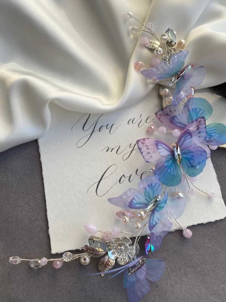 Wedding Headpiece Butterflies Floral Hair Vine Bridal Etsy