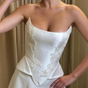 Satin corset wedding dress, Satin off wedding set, Bridal Corset With Satin skirt,  Drop waist corset Antonia, skirt Antonia