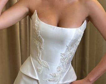 Satin corset wedding dress, Satin off wedding set, Bridal Corset With Satin skirt,  Drop waist corset Antonia, skirt Antonia
