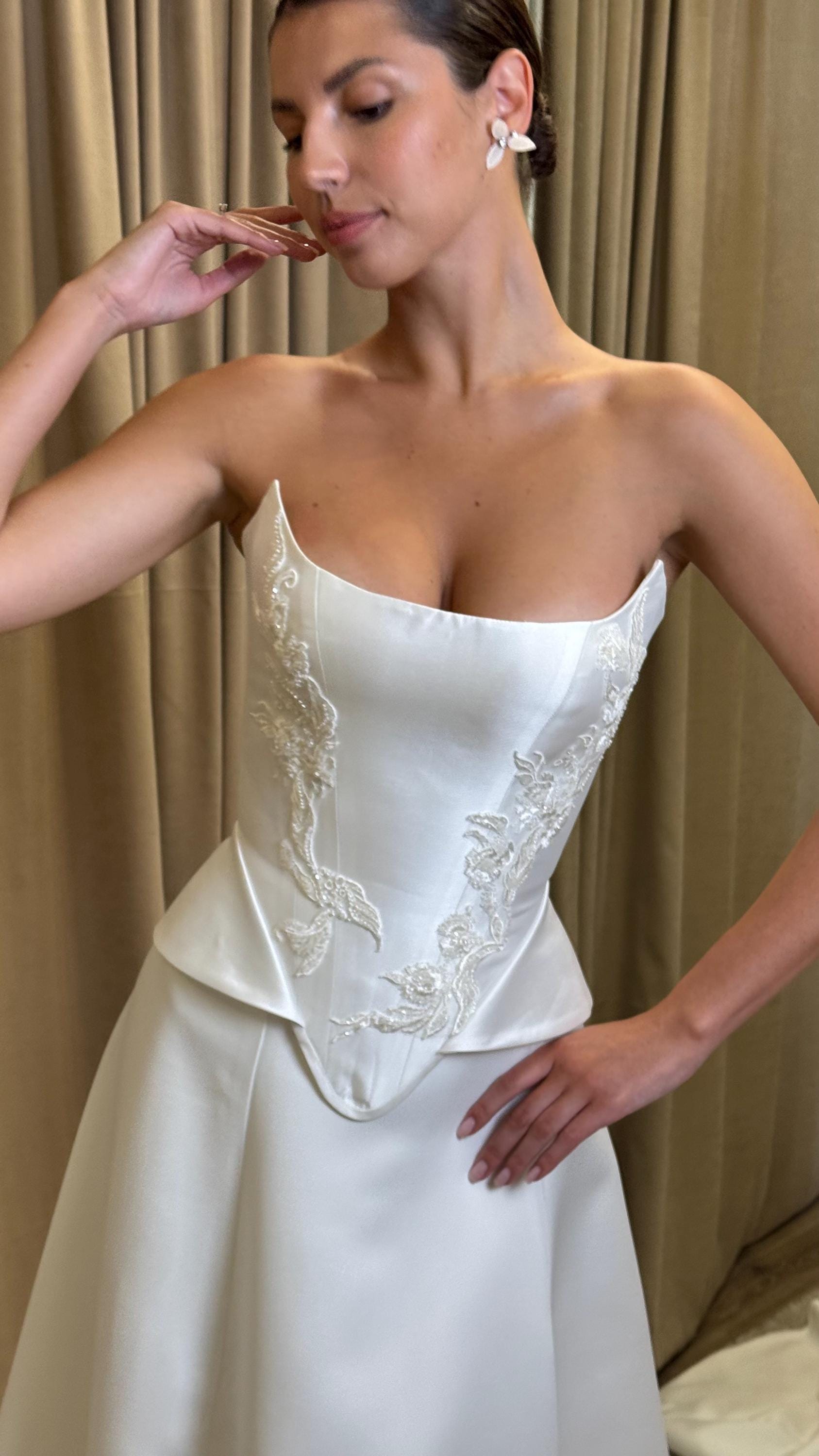 etsy corset wedding dress Off Shoulder Taffeta Corset Wedding Dress With Slit | Jordan