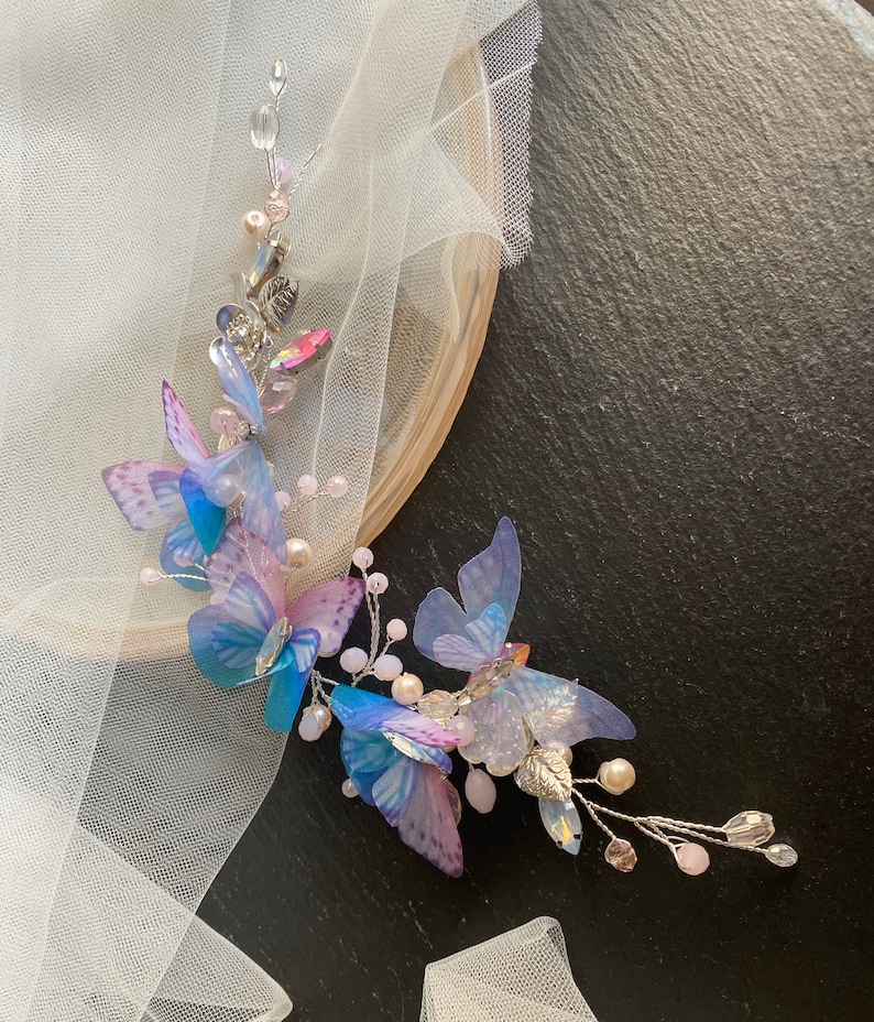 Wedding Headpiece Butterflies Floral Hair Vine Bridal Etsy