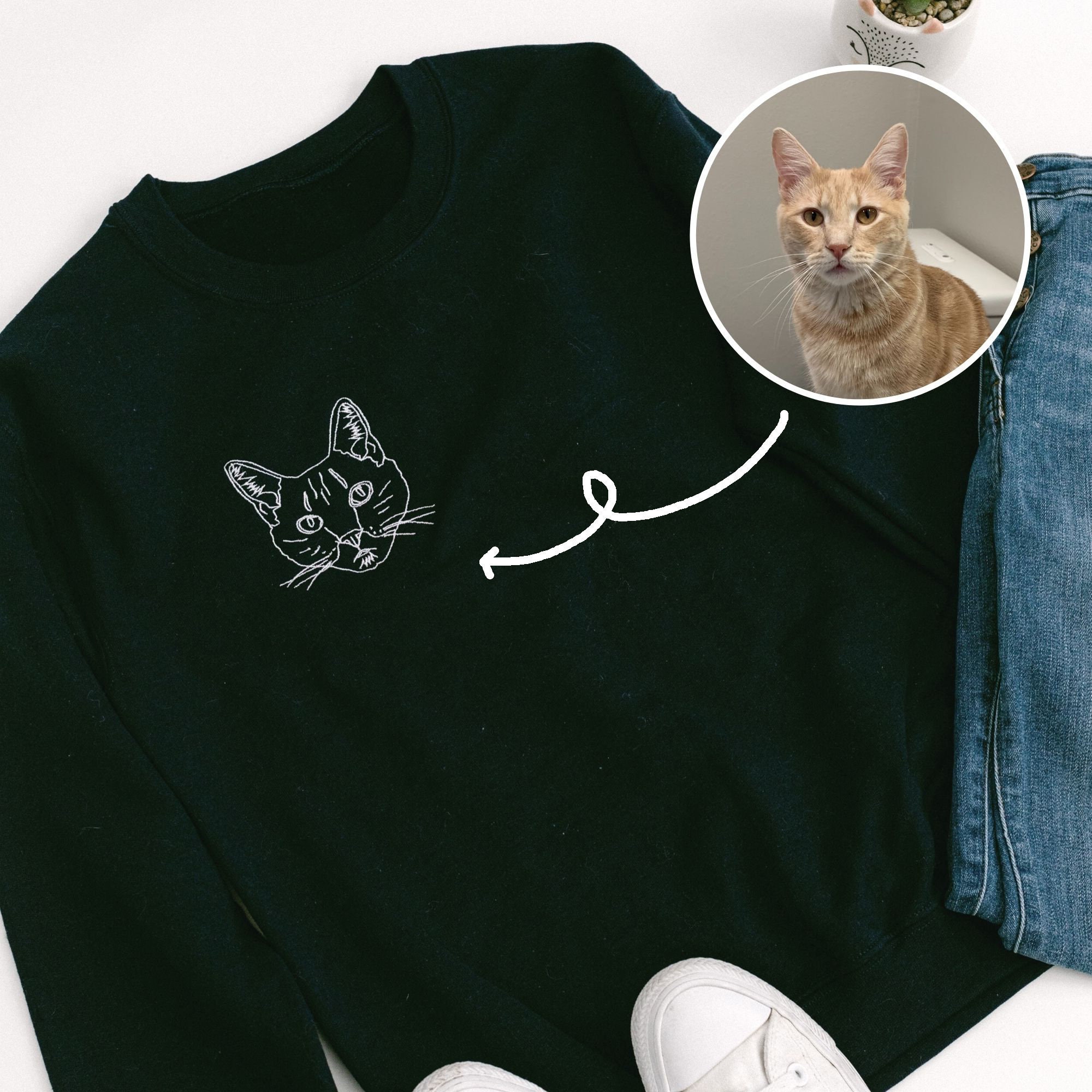 Embroidered Custom Pet Portrait Sweatshirt Cat Mom Gift Cat | Etsy