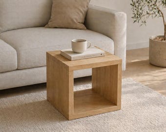 Mesa cúbica de roble macizo – Estantería de noche de estilo escandinavo – Muebles para espacios pequeños