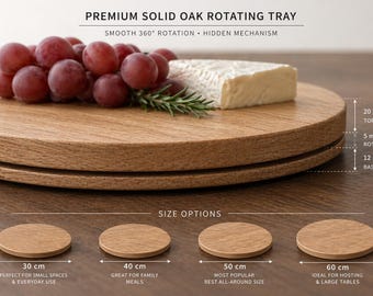 Rotating Tray 360, Round Wooden Serving Tray for Dining Table, Solid Oak Lazy Susan Table Top