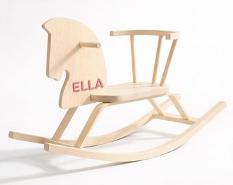 Wooden Rocking Horse Personalized, Baby Gift with Name, Montessori Toy, Toddler Rocking Horse, First Birthday Gift