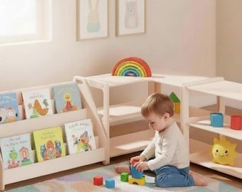 Montessori Bookshelf, Plywood Toy Shelf, Kids Bookcase, Sustainable Furniture