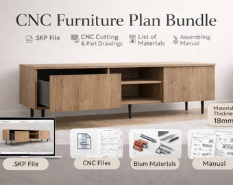 Modern TV Cabinet Plans – CNC Woodworking Furniture Design (Digital Download)