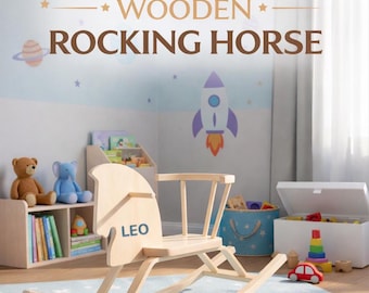 Caballito balancín de madera personalizado, regalo para bebé, juguete con nombre personalizado, juguete balancín Montessori, regalo de primer cumpleaños, caballito de madera para niños pequeños
