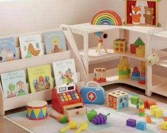 Montessori Bookshelf, Plywood Toy Shelf, Kids Bookcase, Sustainable Furniture