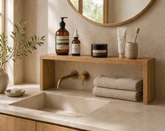 Small Space Kitchen Shelf | Solid Oak Over the Sink Shelf | Over Stove Spice Rack 10 cm | Countertop Organizer