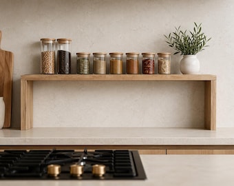 Solid Oak Over the Stove Shelf 10 cm | Spice Rack Shelf | Kitchen Counter Organizer | Small Space Storage | Wooden Shelf Stand