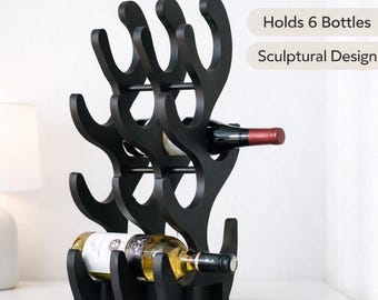 Modern Valchromat Wine Rack – Sculptural 6-Bottle Holder – Minimalist Countertop Storage
