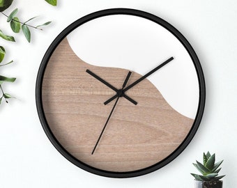 Modern Silent Wall Clock | 10-Inch geometric Wall Clock Scandinavian style home decor, minimalist design wall clock on wood background