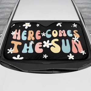 Retro Sunshade for car, Here Comes The Sun Car Sun Shade, Retro Car Sun shade, Hippie Car Decor, Aesthetic 70s Car Decor