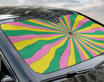 Retro Spiral Windschutzscheibe Sonnenschirm, Psychedelischer Auto Sonnenschutz, Vintage Auto Sonnenschirm, Hippie Auto Dekor, 70er Jahre Auto Dekor