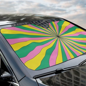 Retro Spiral Windshield Sunshade, Psychedelic Car Sun Shade, Vintage Car Sunshade, Hippie Car Decor, 70&#39;s Car Decor