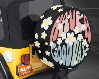 Funda para neumáticos retro, funda para neumáticos Have A Good Day, accesorios para coches hippies, decoración hippie para coches, funda para neumáticos de RV, funda con o sin orificio para cámara