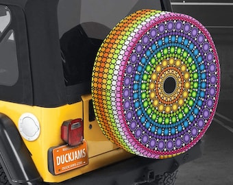 Dot Mandala Tire Cover: Colorful Camper, SUV, 4x4 Spare Tire Protector
