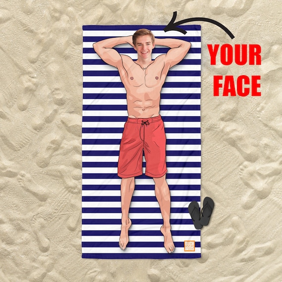 Personalised Beach Towel Custom Gift Idea for Men Funny Selfie