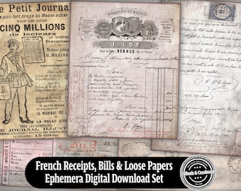 French Receipts, Bills & Papers Ephemera Digital Download Set for Junk Journals, Card Making, Scrapbooking and Paper Craft Designs