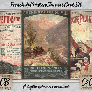 Franse gedrukte advertentiedagboekkaarten Digitale downloadset voor ongewenste tijdschriften, kaarten maken, scrapbooking en papierknutselprojecten en -ontwerpen