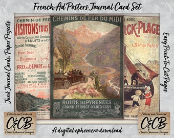 French Print Ad Journal Cards Digital Download Set for Junk Journals, Card Making, Scrapbooking and Paper Craft Projects and Designs