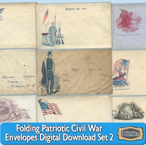 Enveloppe patriotique pliante de l'époque de la guerre de Sécession pour téléchargement numérique, pochettes éphémères pour journaux, cartes, albums de coupures et créations en papier