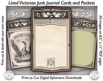 Victorian Lined Journaling Cards With  Page Pockets Digital Download Set for Making Junk Journals, Scrapbooks and Custom Crafting Projects