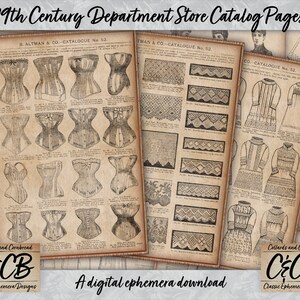 Katalog stron luksusowego domu towarowego z XIX wieku Zestaw do pobrania cyfrowego do dziennikarstwa śmieciowego, tworzenia kartek, scrapbookingu i rękodzieła papierniczego