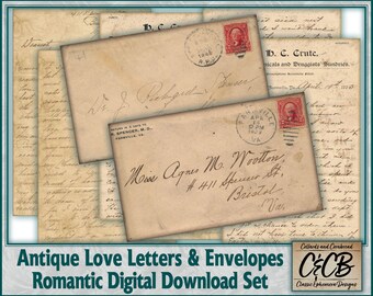 Antique Romantic Love Letters and Folding Envelope Pockets Digital Download Set for Junk Journals, Collage Making, Scrapbooking and Crafting