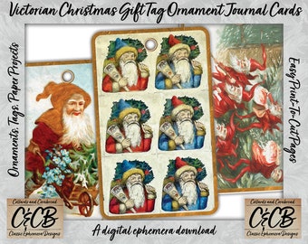 Victorian Christmas Gift Tag Ornaments Printable Digital Download Set for Junk Journals, Cards, Pockets, Inserts, Decor and Holiday Crafts