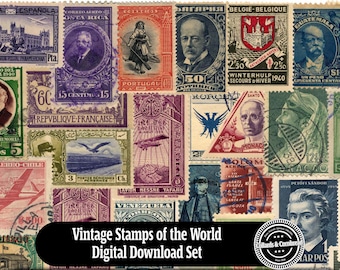 Descarga digital de sellos postales antiguos del mundo, efímeras, revistas basura, tarjetas, álbumes de recortes y diseños de manualidades