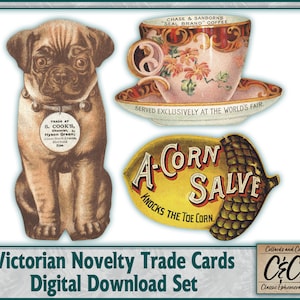 Viktorianische Neuheit Business Trade Cards Digital Download Set für Junk Journaling, Collage Making, Scrapbooking & Bastelprojekte