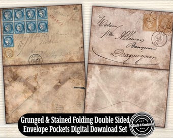 Grunged and Stained Folding Double Sided Envelope Pockets Digital Download Set for Junk Journals, Collage Making, Scrapbooking and Crafting