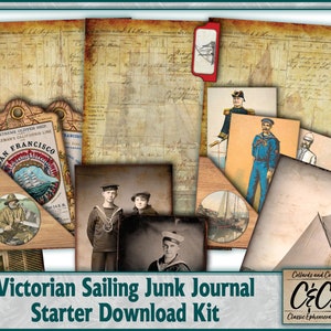 American Sailing Pages and Ephemera Digital Download Junk Journal Starter Kit - Also for Collaging, Scrapbooking and Print to Cut Crafting