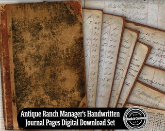 Antique Ranch Manager&#39;s Handwritten Journal Pages Digital Download Kit for Junk Journaling, Card Making, Scrapbooking and Paper Crafting