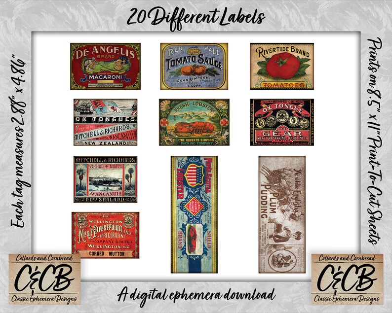 Vintage Canned Food Labels Digital Download Set for Junk Journals, Card Marking, Scrapbook Pages ...
