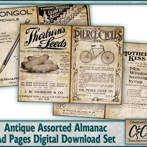 Antike Assorted Werbung Almanach Seiten Digital Download Print to Cut Set für Junk Journals, Kartenherstellung, Scrapbooks & Papier Handwerk