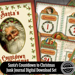 Santa Christmas Advent Countdown Calendar Journal Kit Printable Digital Download With Pages, Covers, Pockets and Card Inserts