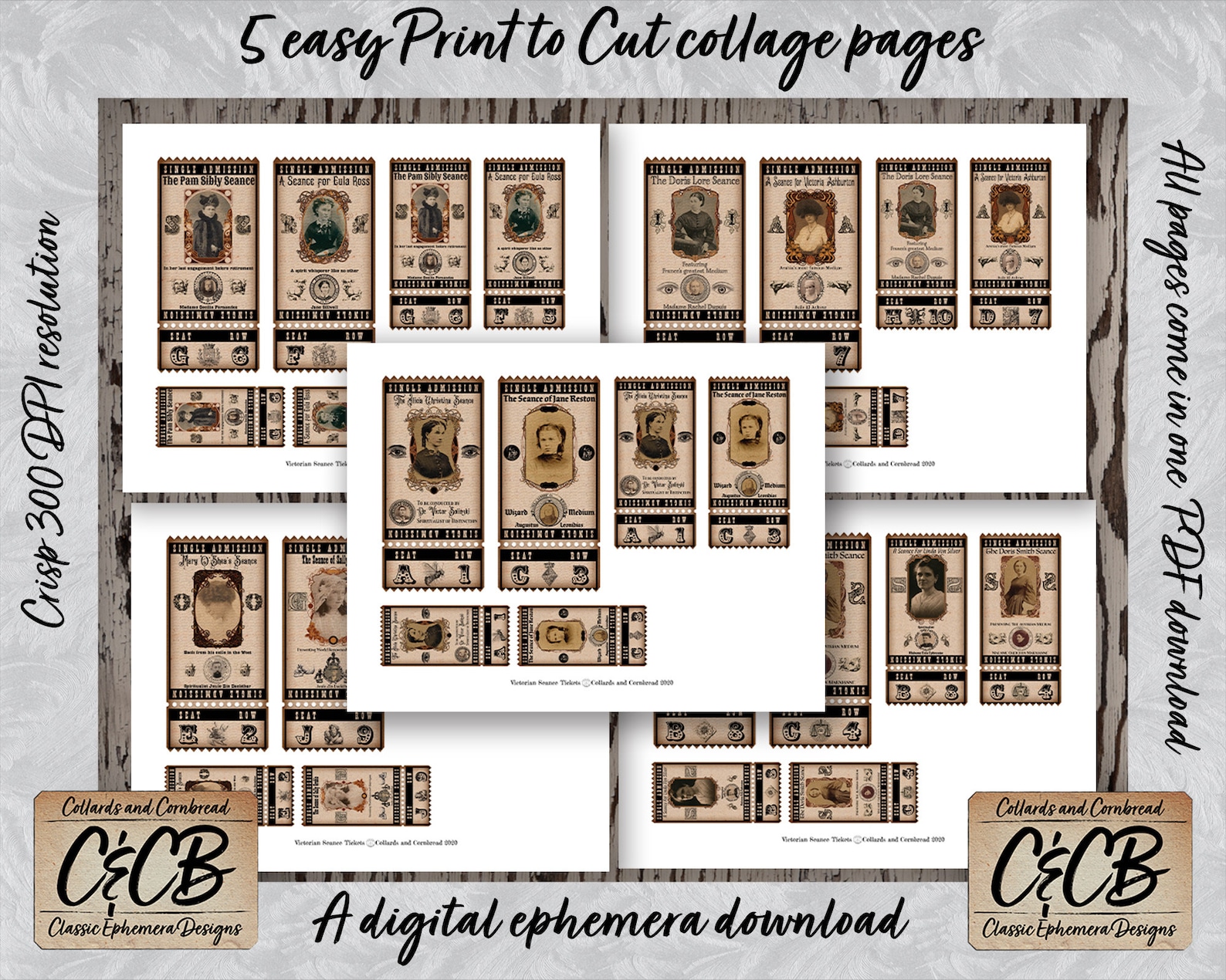 Victorian Seance Admission Ticket Set Printable Digital Etsy